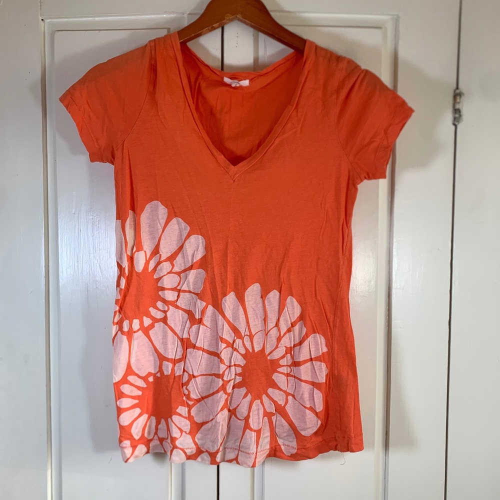 J.Crew Tissue T Orangeโ Floral V-Neck Cotton Short Sleeve T-Shirt Womens Small